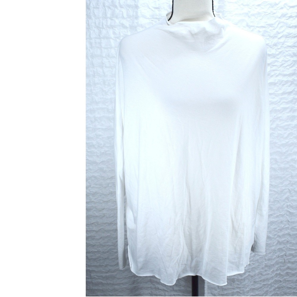 Frank & Eileen White Mock Neck Long Sleeve Oversized Raw Hem Top Small